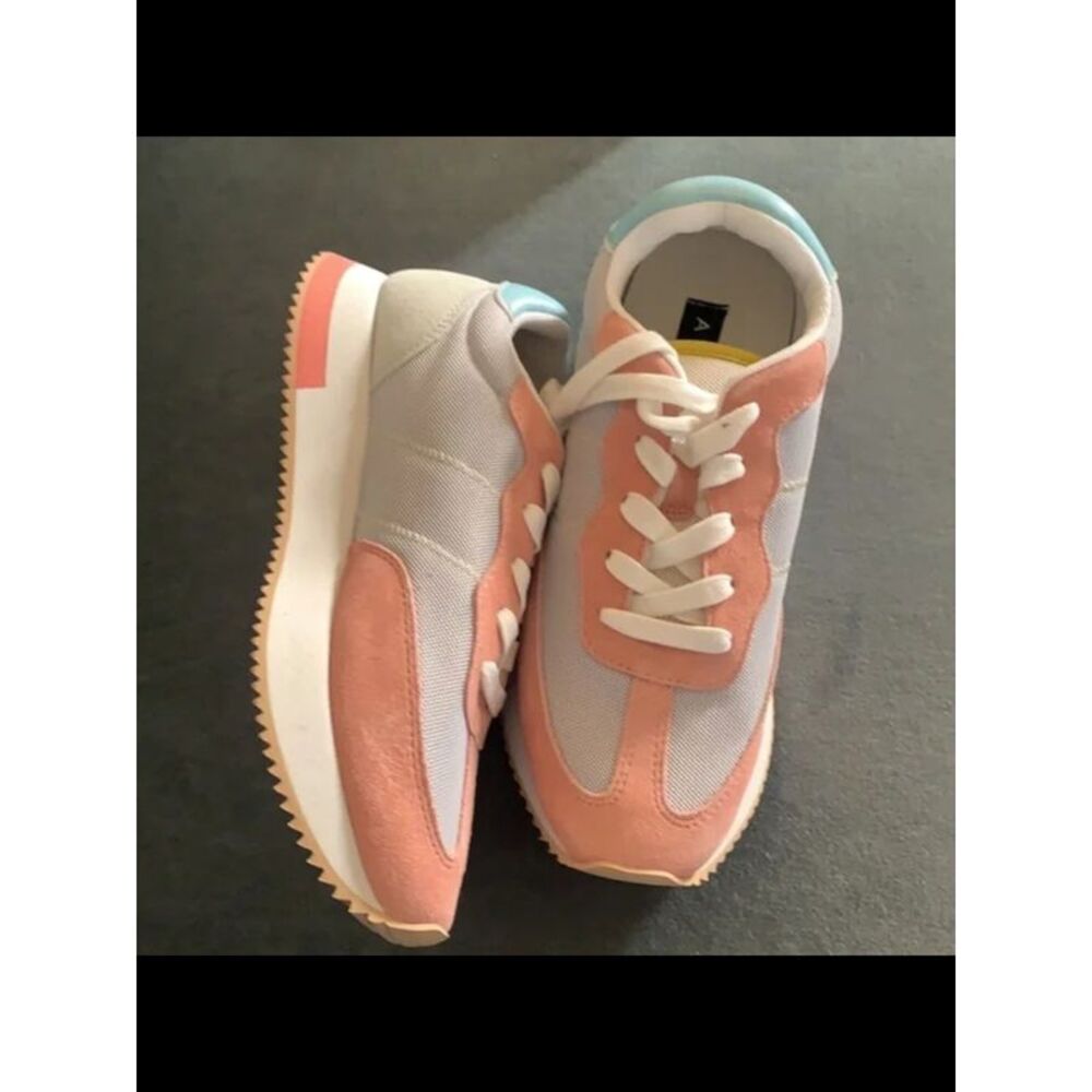 AQUA Womens Pink 1" Platform Train Round Toe Wedge Athletic Training Shoes 6 M